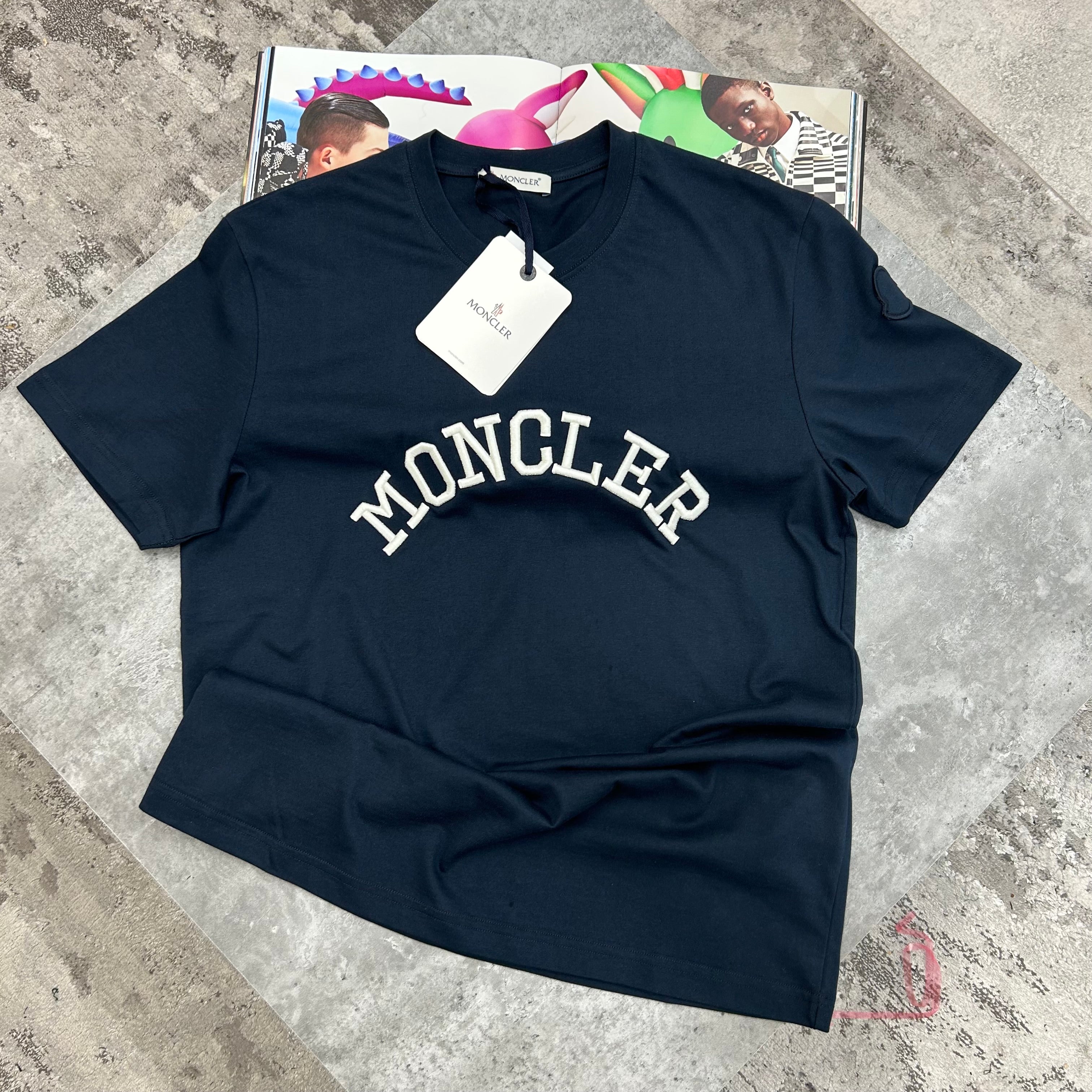 MONCLER - EMBROIDED LOGO T-SHIRT - NAVY