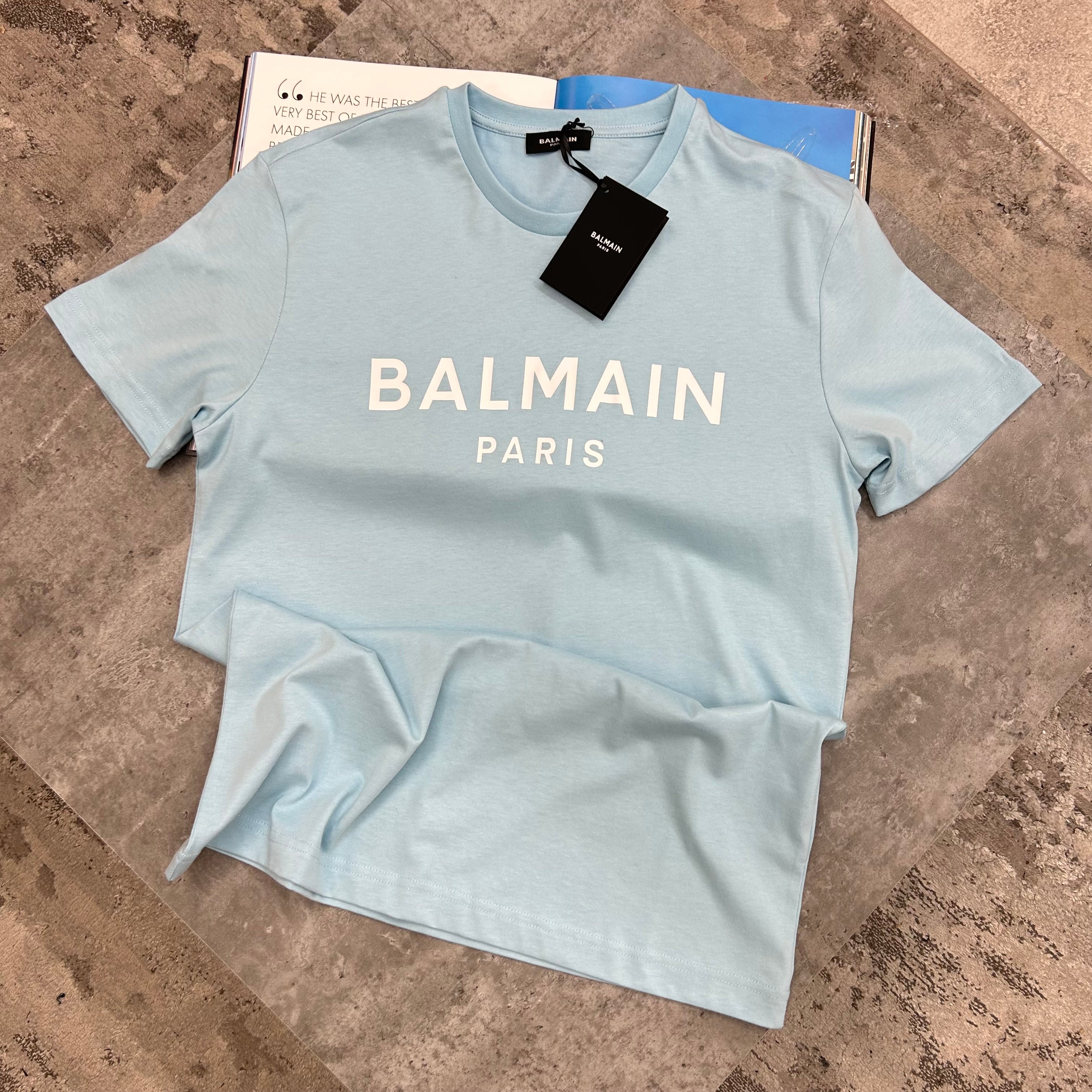 BALMAIN - PRINT LOGO T-SHIRT - SKY BLUE