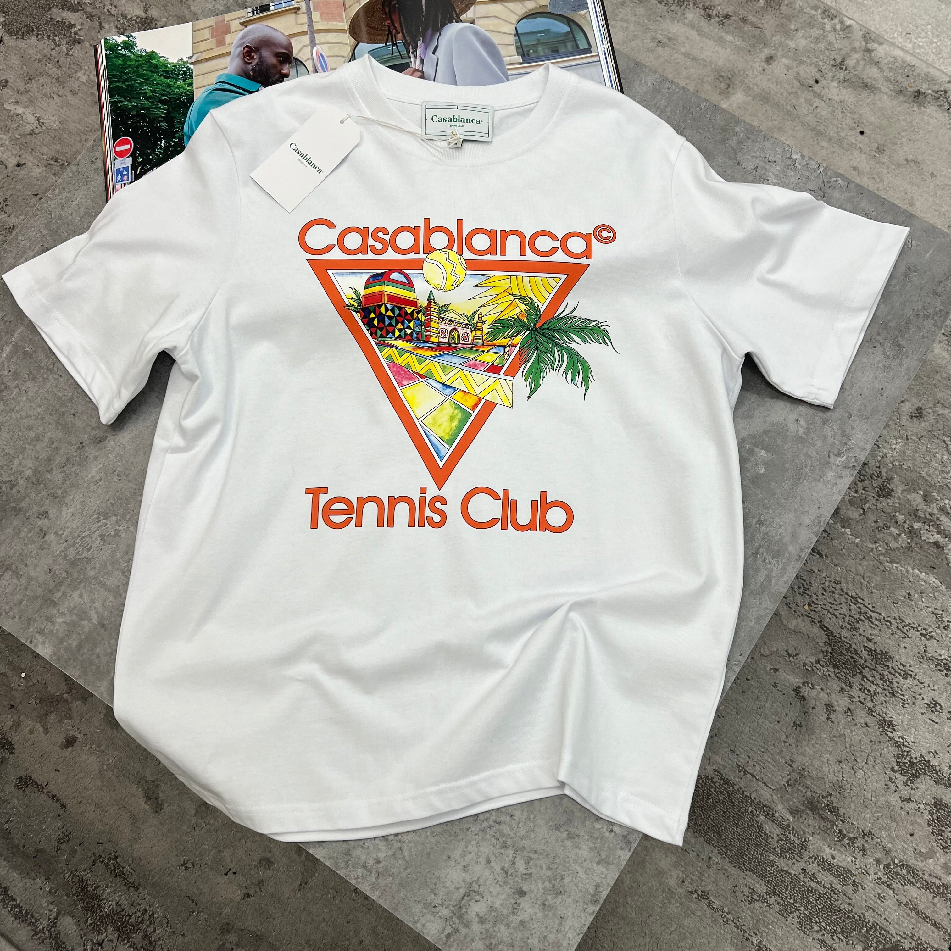 CASABLANCA - TENNIS CLUB T-SHIRT - WHITE/ORANGE